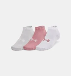 Under Armour Unisex Essential Low Cut Socks 3 Pack Pink Elixir / White / Halo Grey