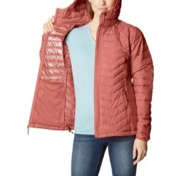 Columbia Women's Powder Lite™ Hooded Jacket Dark Coral -underwear Zone 1699071 639 a3 presethigh res jpeg 300 dpi