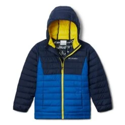 Columbia Kids' Powder Lite™ Hooded Jacket Bright Indigo / Coll Navy / Laser Lemon