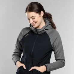 Women's Henry Fleece Full Zip Hoodie Black / Dark Grey