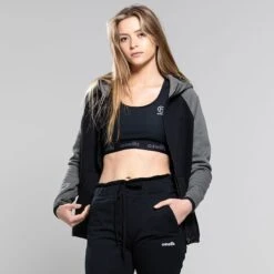 Women's Henry Fleece Full Zip Hoodie Black / Dark Grey -underwear Zone 4t5a6397