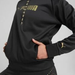 Puma Women's Power Fleece Training Hoodie Black / Metallic Gold -underwear Zone 522184 51 mod03