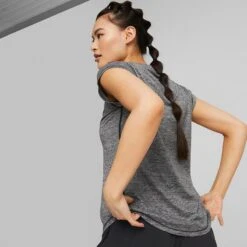 Puma Women's Favourite Heather Cat Training T-Shirt Black Heather -underwear Zone 522418 01 mod04