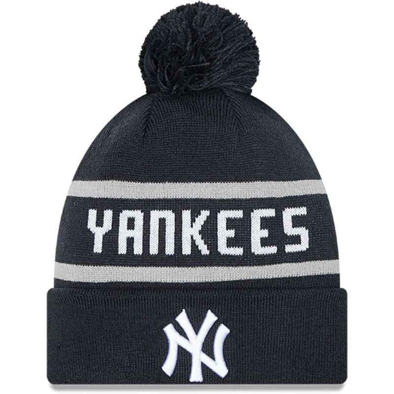 New Era New York Yankees Black Stripe Cuff Bobble Hat 1 New Era New York Yankees Black Stripe Cuff Bobble Hat