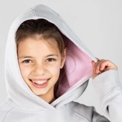 Kids' Emily Fleece Pullover Hoodie Grey / Pink -underwear Zone am3a0192