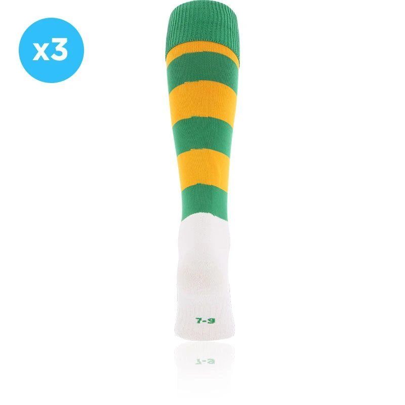 Kids' Koolite Max Premium Sports Socks Hoops 3 Pack Green / Amber 2 Kids' Koolite Max Premium Sports Socks Hoops 3 Pack Green / Amber - Image 2