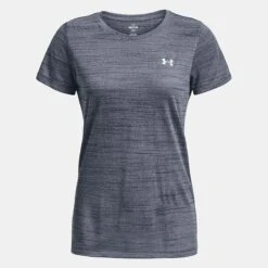 Under Armour Women's UA Tech™ Tiger Short Sleeve T-Shirt Downpour Grey / Metallic Silver -underwear Zone ps1376937 044 hf
