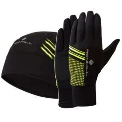 Ronhill Beanie And Glove Set Black / Fluo Yellow