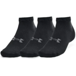 Under Armour Unisex Essential Low Cut Socks 3 Pack Black / Pitch Grey