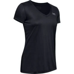 Under Armour Women's UA Tech™ V-Neck T-Shirt Black / Metallic Silver -underwear Zone s7.ps1255839 002 hf