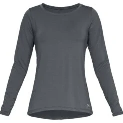 Under Armour Women's HeatGear® Armour Long Sleeve Top Pitch Grey Light Heather / Metallic Silver -underwear Zone s7.ps1328966 012 hf