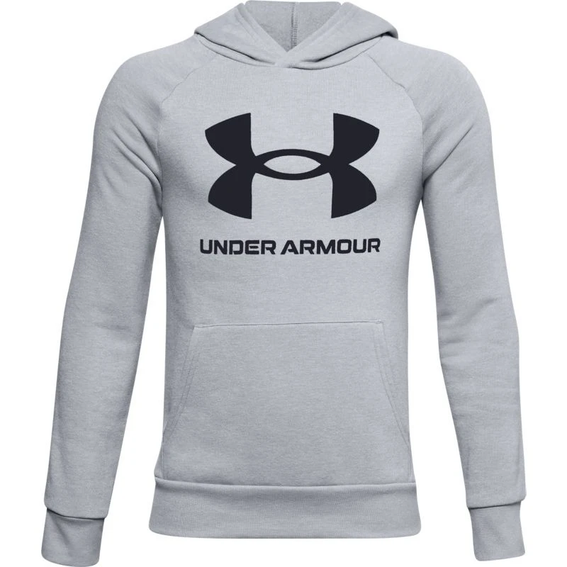 Under Armour Kids' UA Rival Fleece Big Logo Hoodie Mod Grey Light Heather / Black 1 Under Armour Kids' UA Rival Fleece Big Logo Hoodie Mod Grey Light Heather / Black