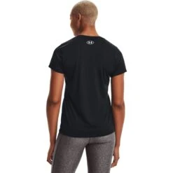 Under Armour Women's UA Tech™ V-Neck T-Shirt Black / Metallic Silver -underwear Zone s7.v5 1255839 002 bc