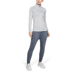 Under Armour Women's UA Tech™ Half Zip Twist Halo Grey / Metallic Silver -underwear Zone s7.v5 1320128 014 fsf