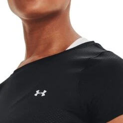 Under Armour Women's HeatGear® Armour T-Shirt Black / Metallic Silver -underwear Zone s7.v5 1328964 001 collar