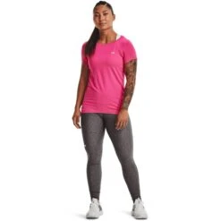 Under Armour Women's HeatGear® Armour T-Shirt Electro Pink / Metallic Silver -underwear Zone s7.v5 1328964 695 fsf