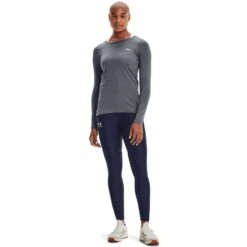 Under Armour Women's HeatGear® Armour Long Sleeve Top Pitch Grey Light Heather / Metallic Silver -underwear Zone s7.v5 1328966 012 fsf