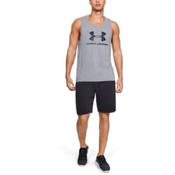 Under Armour Men's UA Sportstyle Logo Tank Steel Light Heather / Black -underwear Zone s7.v5 1329589 036 fsf