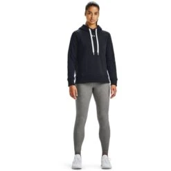 Under Armour Women's UA Rival Fleece HB Hoodie Black / White -underwear Zone s7.v5 1356317 001 fsf