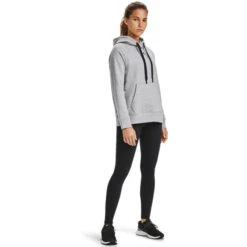 Under Armour Women's UA Rival Fleece HB Hoodie Steel Medium Heather / Black -underwear Zone s7.v5 1356317 035 fsf