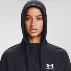 Under Armour Women's Rival Fleece Full Zip Hoodie Black -underwear Zone s7.v5 1356400 001 hood 1