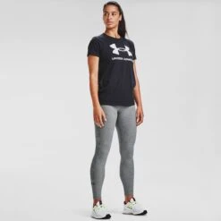 Under Armour Women's UA Favourite Wordmark Leggings Carbon Heather / Black -underwear Zone s7.v5 1356403 090 fsf
