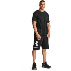 Under Armour Men's UA Rival Fleece Big Logo Shorts Black / Onyx White -underwear Zone s7.v5 1357118 001 fsf