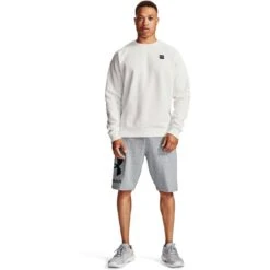 Under Armour Men's UA Rival Fleece Big Logo Shorts Mod Gray Light Heather / Black -underwear Zone s7.v5 1357118 011 fsf
