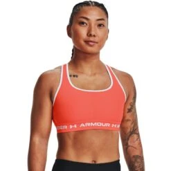 Under Armour Women's Armour Mid Crossback Sports Bra Electric Tangerine / White
