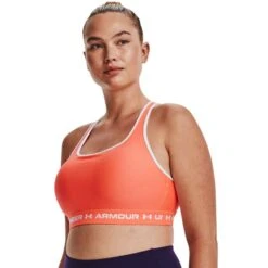 Under Armour Women's Armour Mid Crossback Sports Bra Electric Tangerine / White -underwear Zone s7.v5 1361034 825 fc xl