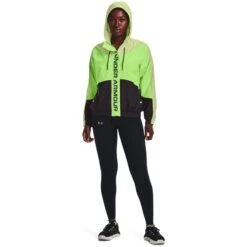 Under Armour Women's UA Rush Woven Full Zip Jacket Pale Olive / Quirky Lime / Jet Grey -underwear Zone s7.v5 1369845 383 fsf