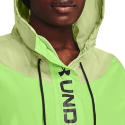 Under Armour Women's UA Rush Woven Full Zip Jacket Pale Olive / Quirky Lime / Jet Grey -underwear Zone s7.v5 1369845 383 hood