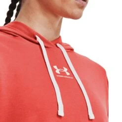 Under Armour Women's Rival Terry Hoodie Vermillion / White -underwear Zone s7.v5 1369855 872 collar