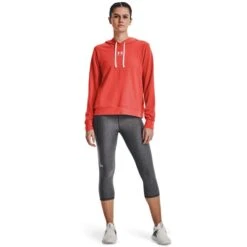 Under Armour Women's Rival Terry Hoodie Vermillion / White -underwear Zone s7.v5 1369855 872 fsf