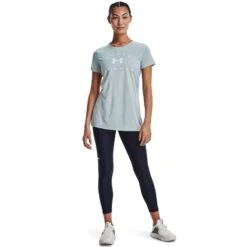 Under Armour Women's Tech Solid Logo Arch T-Shirt Breaker Blue / White -underwear Zone s7.v5 1369864 478 fsf