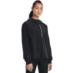 Under Armour Women's Woven Full Zip Jacket Black / Black / White