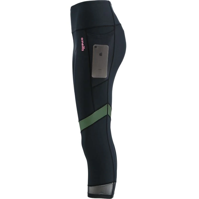 Women's Savannah Capri Leggings Black / Green 2 Women's Savannah Capri Leggings Black / Green - Image 2