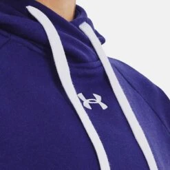 Under Armour Women's UA Rival Fleece HB Hoodie Sonar Blue / White -underwear Zone v5 1356317 468 collar