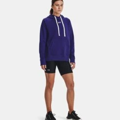 Under Armour Women's UA Rival Fleece HB Hoodie Sonar Blue / White -underwear Zone v5 1356317 468 fsf