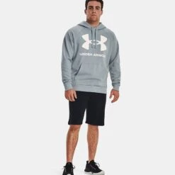 Under Armour Men's Rival Fleece Big Logo Hoodie Harbor Blue / Onyx White -underwear Zone v5 1357093 465 fsf