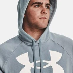 Under Armour Men's Rival Fleece Big Logo Hoodie Harbor Blue / Onyx White -underwear Zone v5 1357093 465 hood