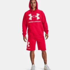 Under Armour Men's Rival Fleece Big Logo Hoodie Red / Onyx White -underwear Zone v5 1357093 600 fsf
