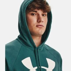 Under Armour Men's UA Rival Fleece Big Logo Hoodie Coastal Teal / Onyx White 9 Under Armour Men's UA Rival Fleece Big Logo Hoodie Coastal Teal / Onyx White -underwear Zone v5 1357093 722 hood