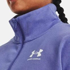 Under Armour Women's UA Rival Fleece Half Zip Baja Blue / White -underwear Zone v5 1373030 495 collar