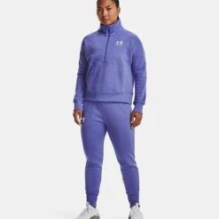 Under Armour Women's UA Rival Fleece Half Zip Baja Blue / White -underwear Zone v5 1373030 495 fsf
