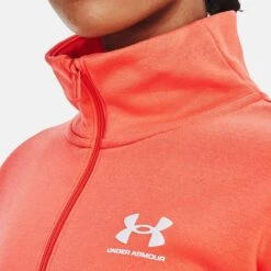 Under Armour Women's UA Rival Fleece Half Zip After Burn / White -underwear Zone v5 1373030 877 collar