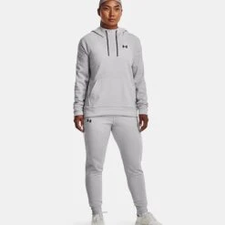 Under Armour Women's Armour Fleece® Left Chest Hoodie Halo Gray Light Heather / Black -underwear Zone v5 1373055 014 fsf