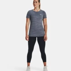 Under Armour Women's UA Tech™ Tiger Short Sleeve T-Shirt Downpour Grey / Metallic Silver -underwear Zone v5 1376937 044 fsf